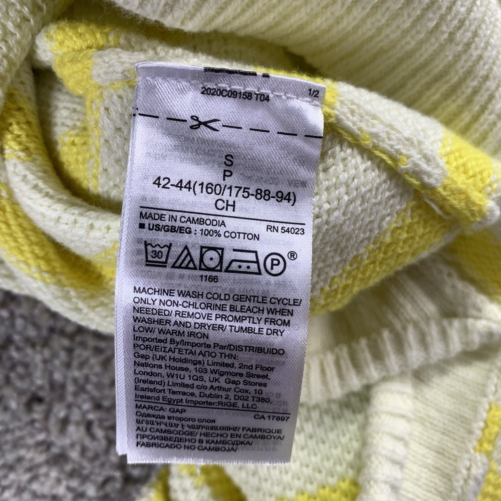 Gap Curve Hem Crew Yellow Stripe Sweater Women's Small Cotton - Picture 6 of 6